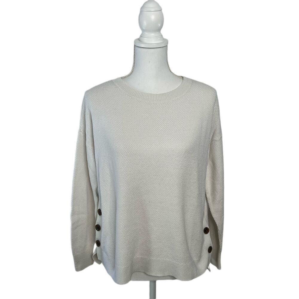 Lord & Taylor Fine Cotton Rayon Blend Pullover Side Buttons Antique White Size S